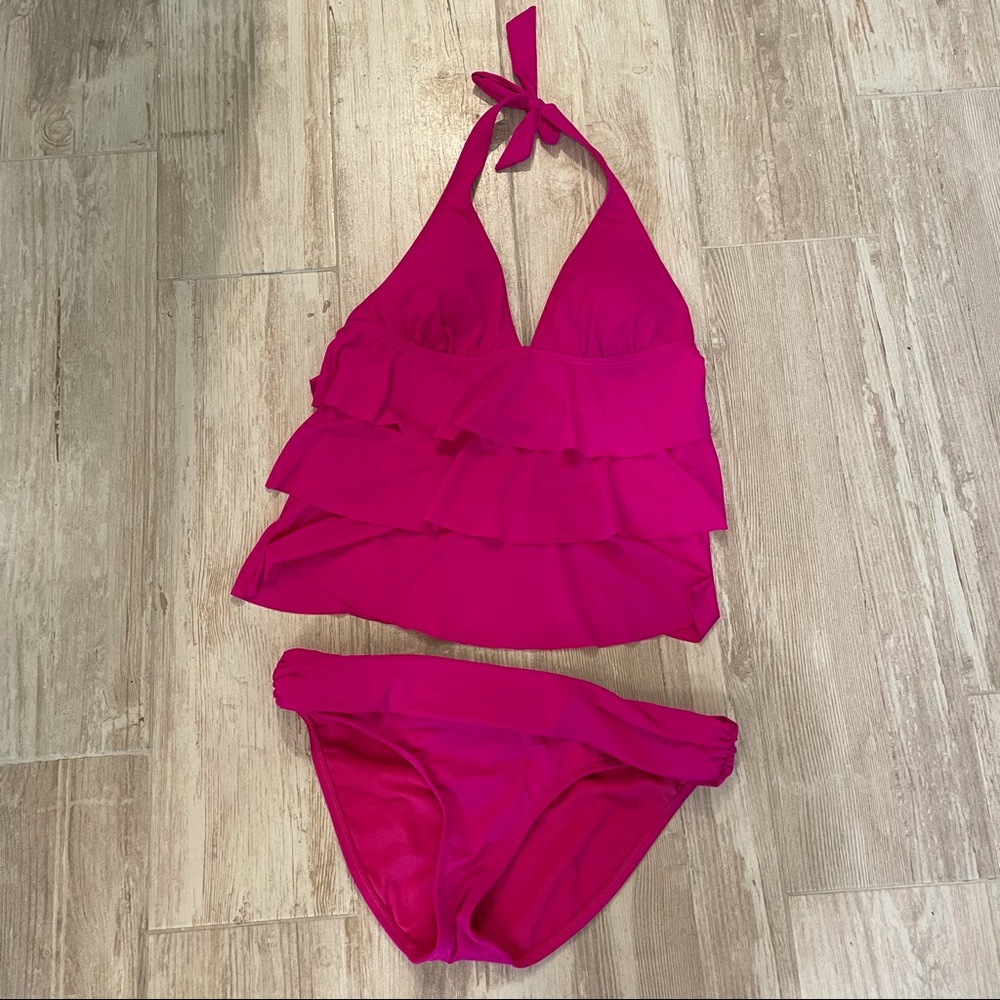 Kenneth Cole Reaction Hot Pink Ruffle Tankini Set